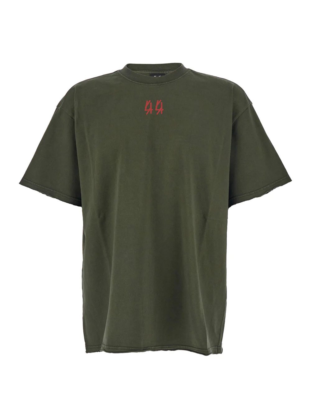 44 Label Group Green Crewneck T-Shirt with Dropped Shoulders and Logo Print on Front Rear in Cotton Man Tshirts Polo Shirts