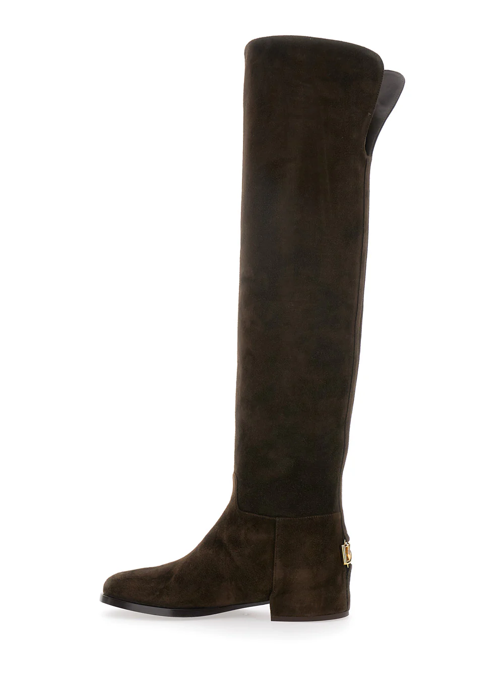 Dolce & Gabbana Brown Knee-High Boots with Back Logo Plaque in Suede Woman Lamb