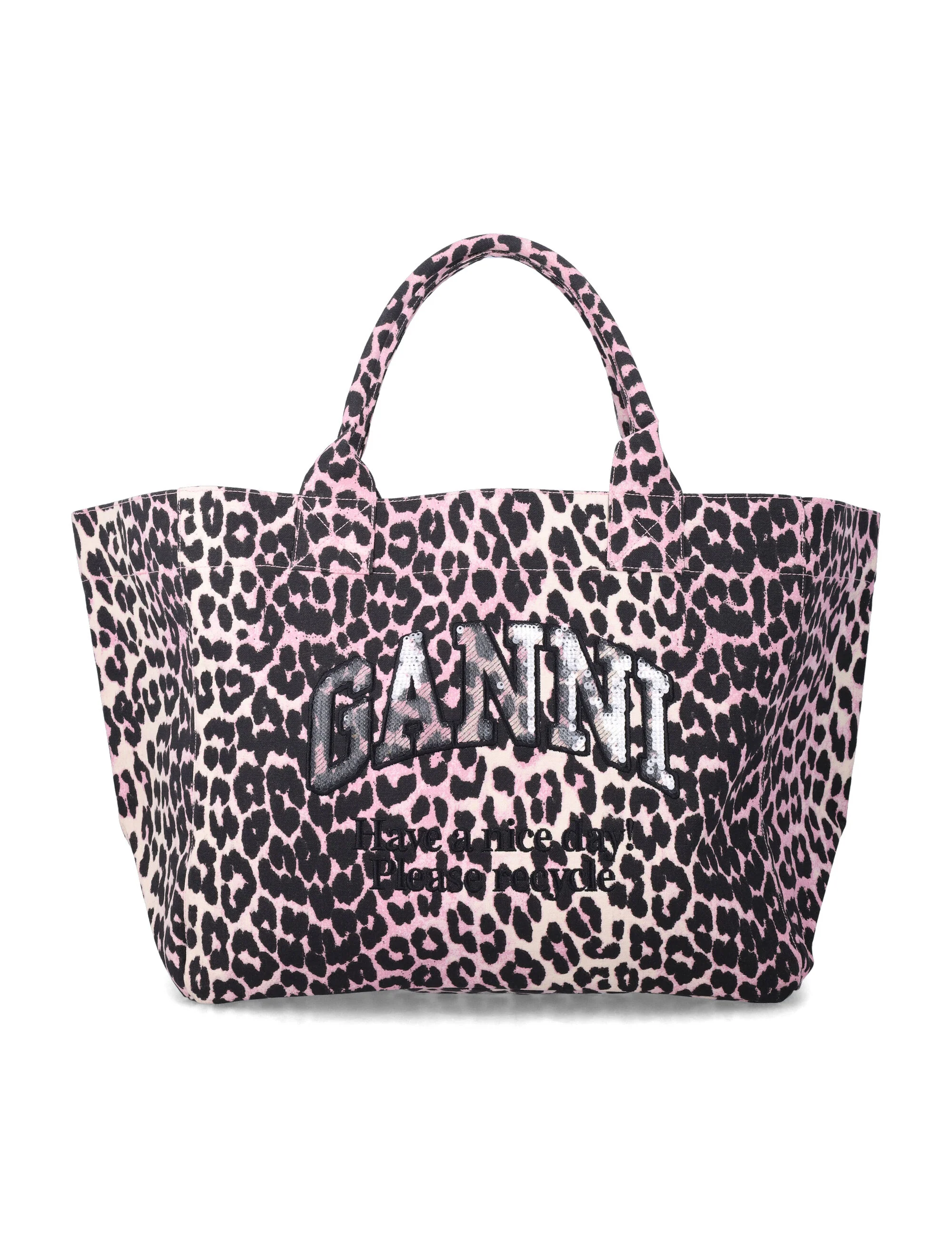 Ganni leopard sequin XXL tote Mauve Leo Recycled Cotton