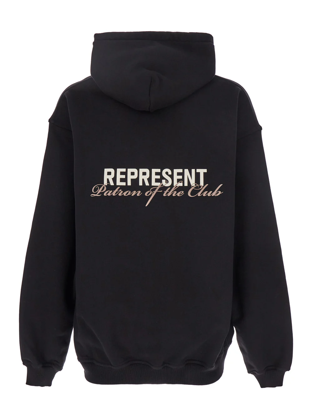 Represent Hoodie Patron of The Club with Front and Back Logo Print in Black Cotton for Men Sweatshirts