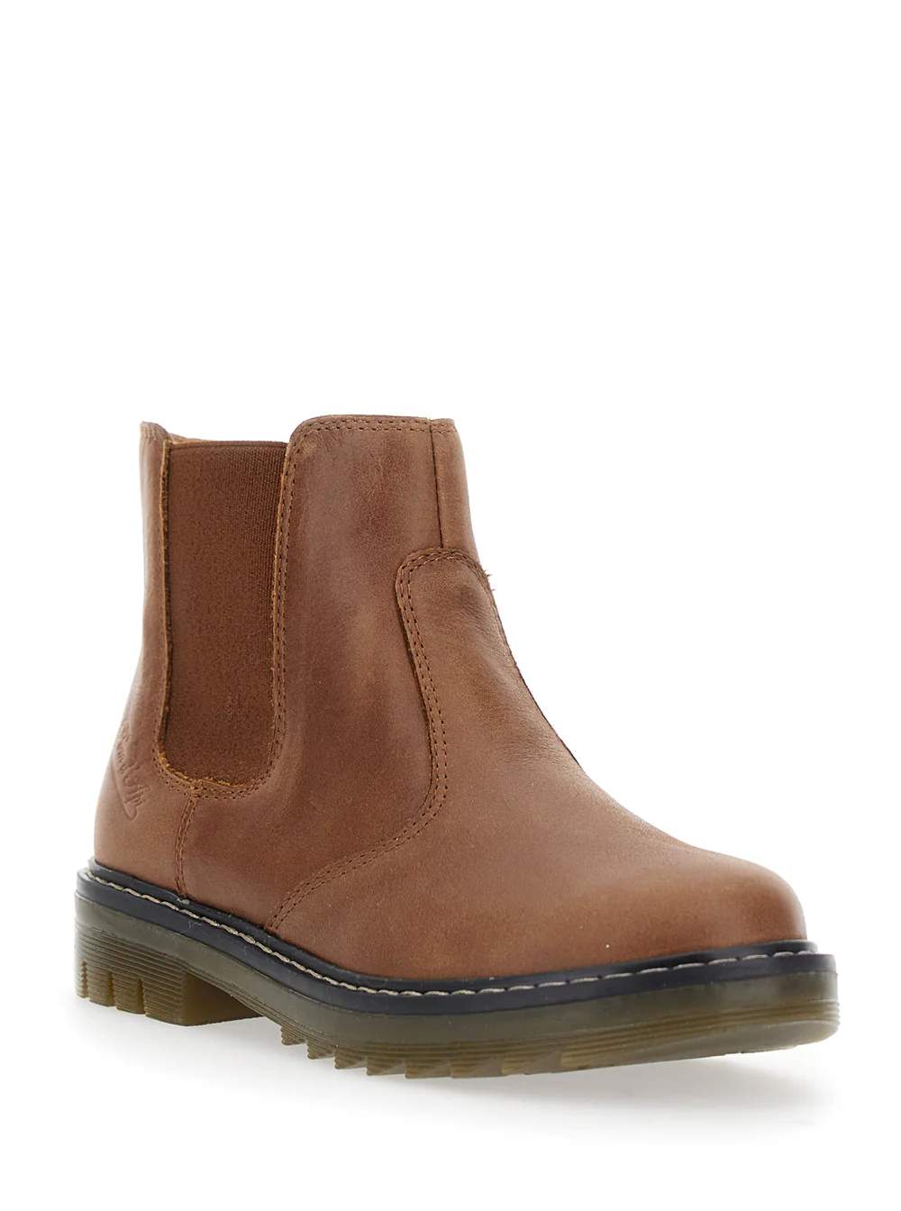 Pom D'Api Kids Brown Ankle Boots with Side Logo in Nubuck Leather Girl Rubber