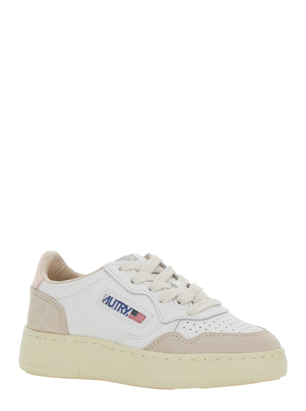 Autry Kids Medalist White Low Top Sneakers With Logo Patch On Tongue And Side Leather Girl