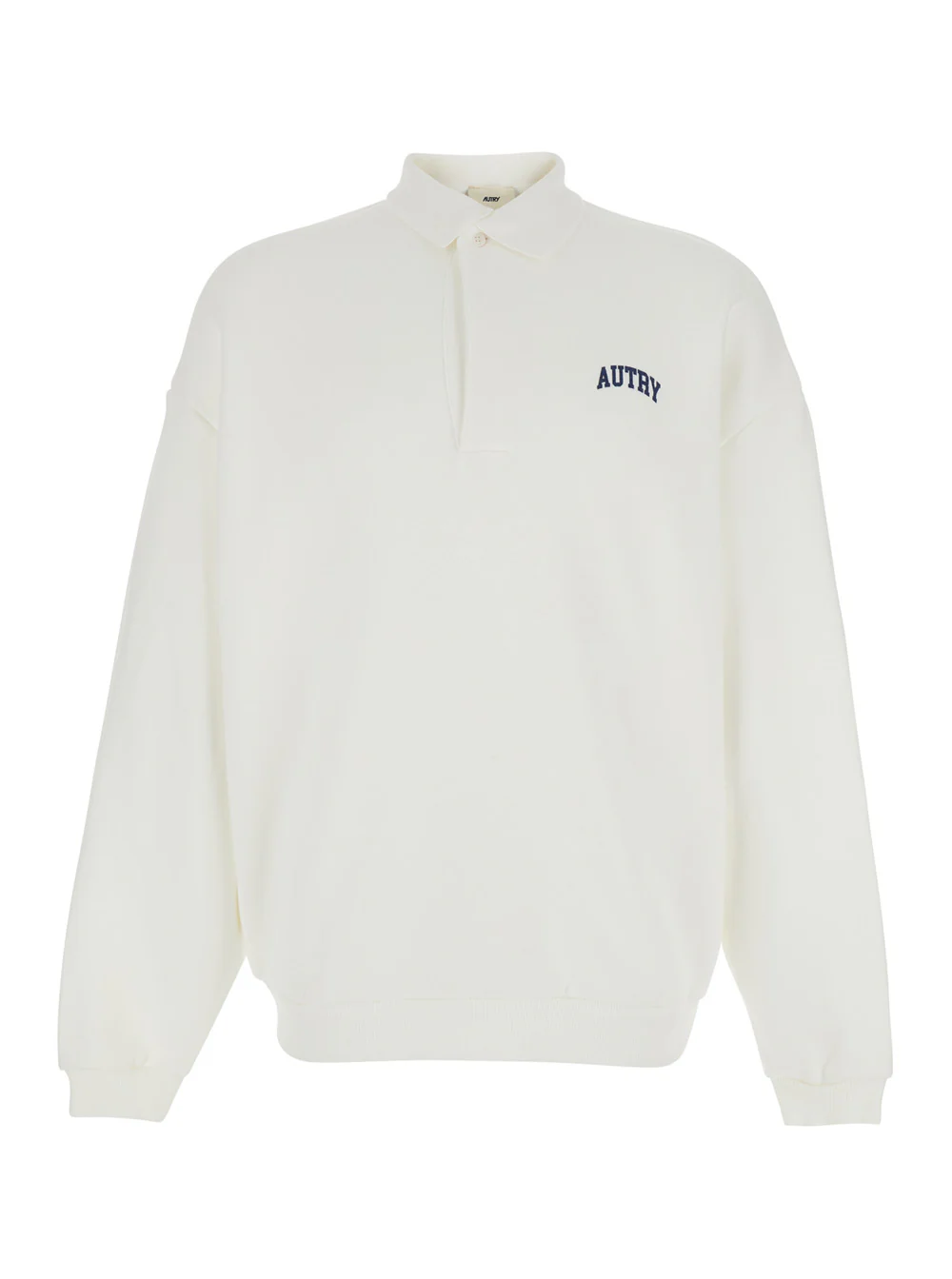 Autry White Polo Collar Sweatshirt with Logo on Front in Cotton Man Sweatshirts