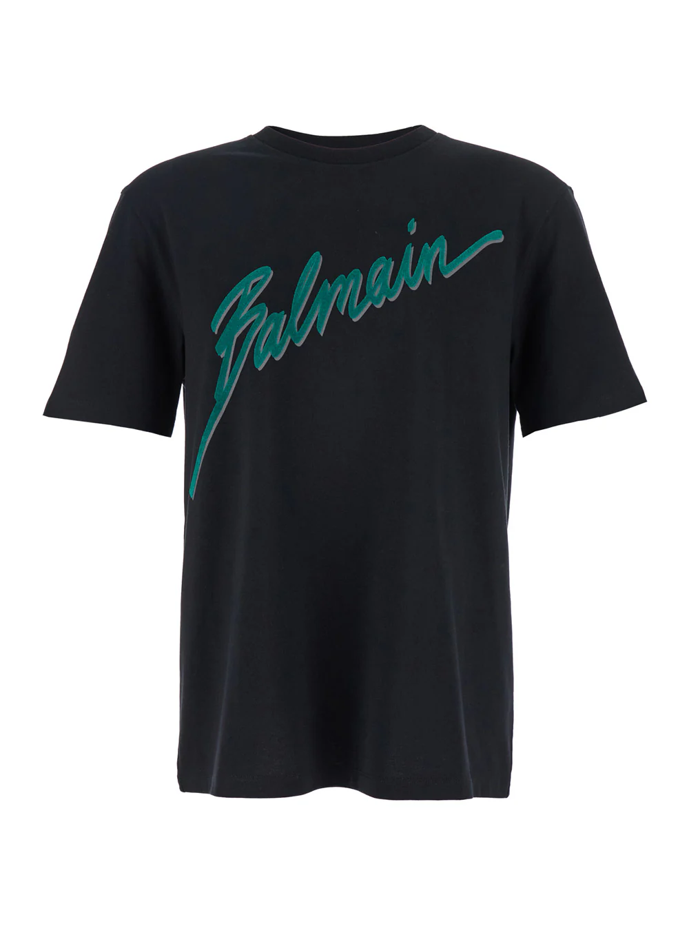 Balmain Black Crewneck T-Shirt with Logo Lettering Print on the Front in Cotton Man Tshirts And Polo Shirts