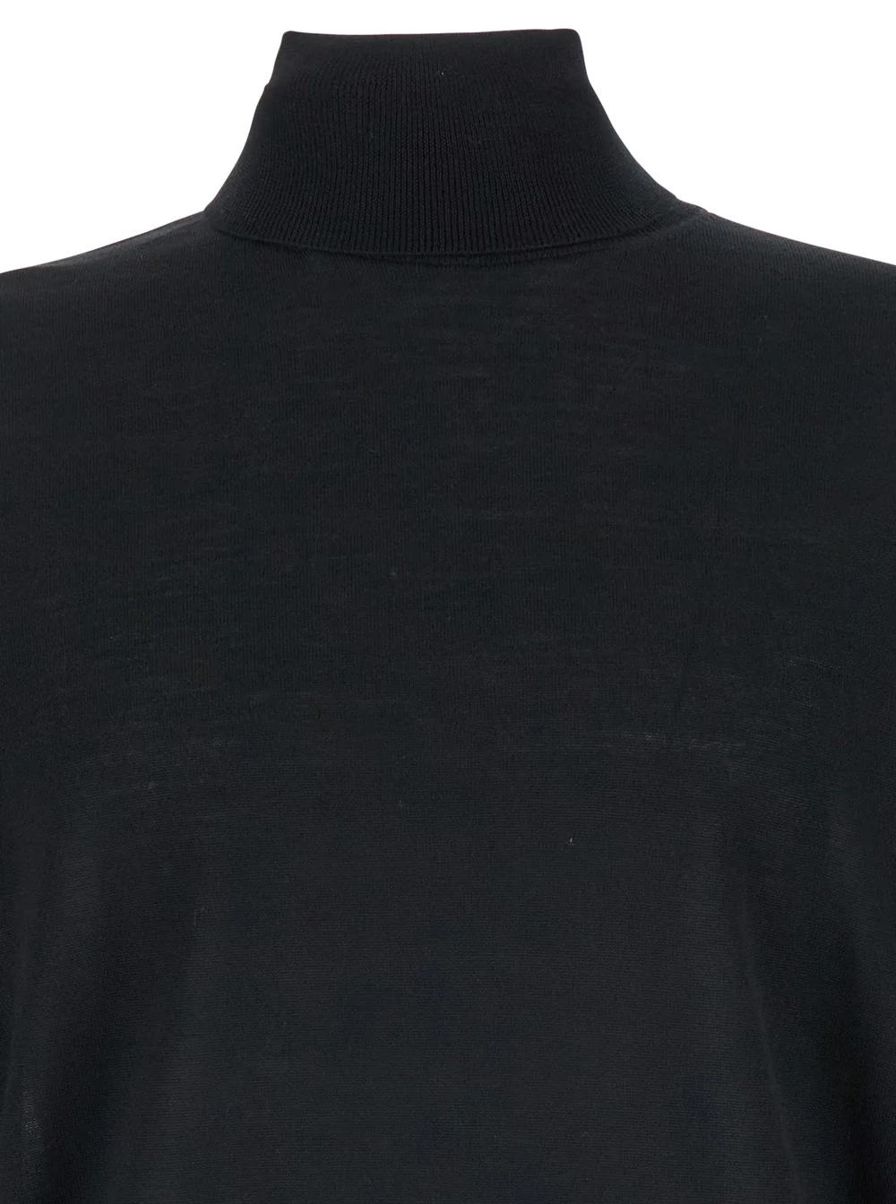 Plain Black Turtleneck with Long Sleeves in Wool Man Virgin Jersey
