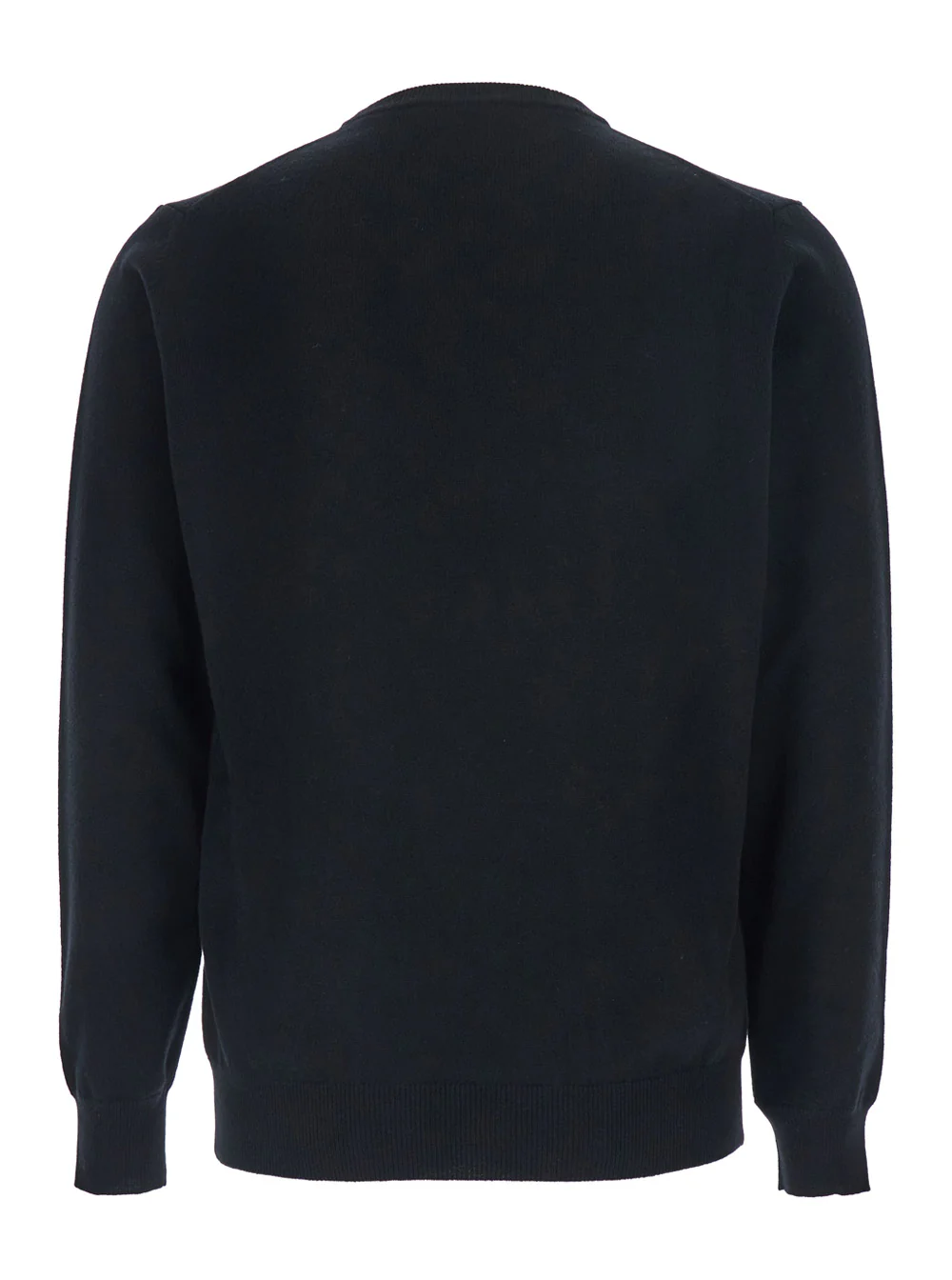 Kangra Black Crewneck Sweater with Ribbed Trims in Cashmere Man Jersey