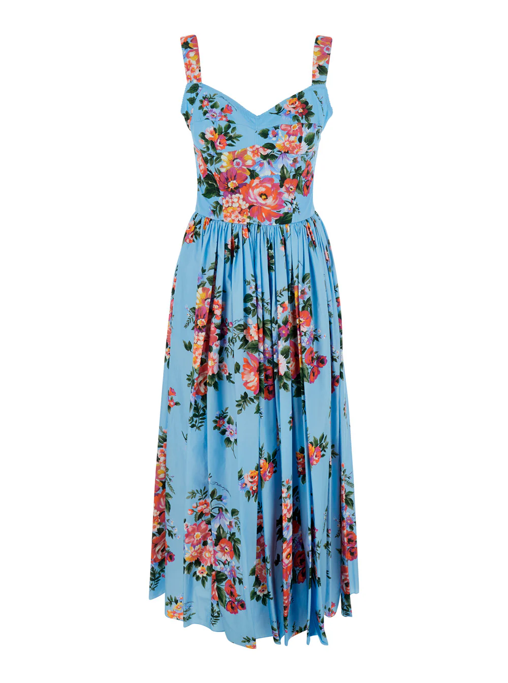 Dolce & Gabbana Blue Long Dress Printed Popeline Maxi With Cotton Print Motif Blu