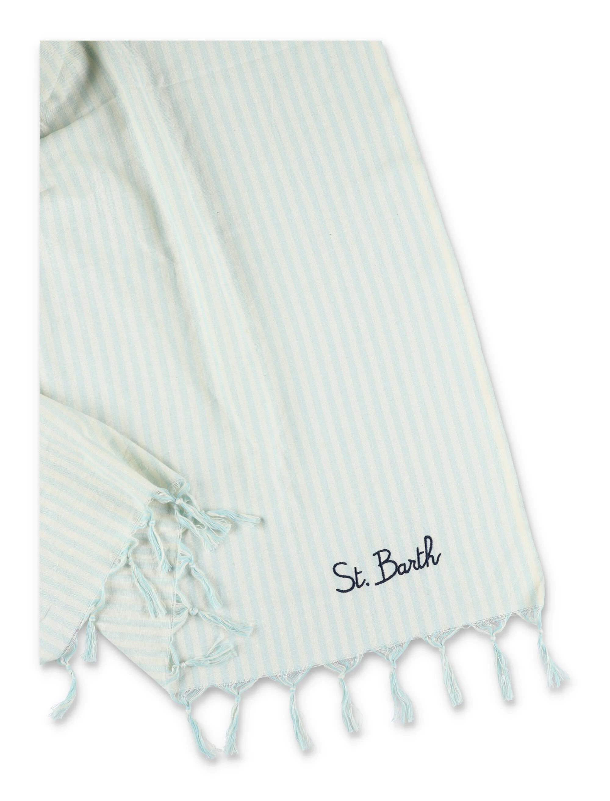 Mc2 Saint Barth Girls White And Light Blue Striped Beach Towel Cotton