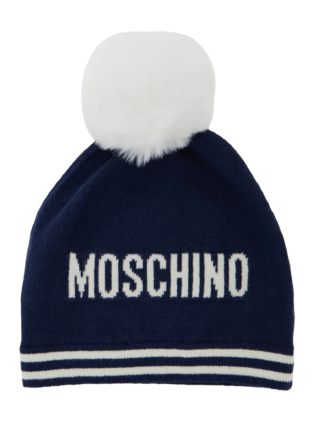 Moschino Kids Blue Hat With Pom-Pom And Teddy Bear Patch Cotton Wool Blend Baby Blu Gloves