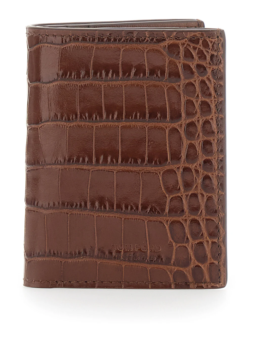Tom Ford Folded Cardholder Crocodile Effect in Brown Leather for Men Calf Products