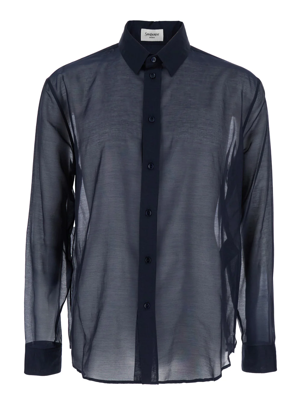 Saint Laurent Blue Shirt with Classic Collar and Contrasting Details in Cotton SIlk Man Blu Blouses