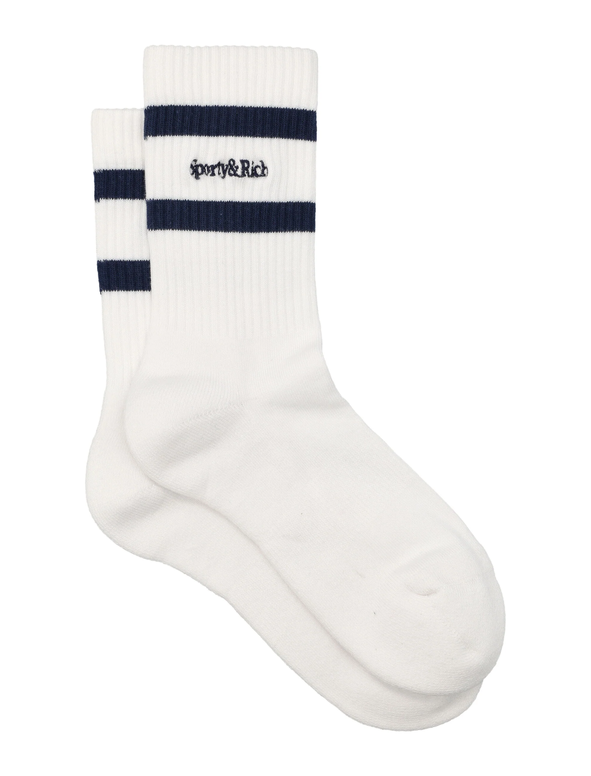 Sporty & Rich Serif Logo Kids Socks White/light Navy Cotton