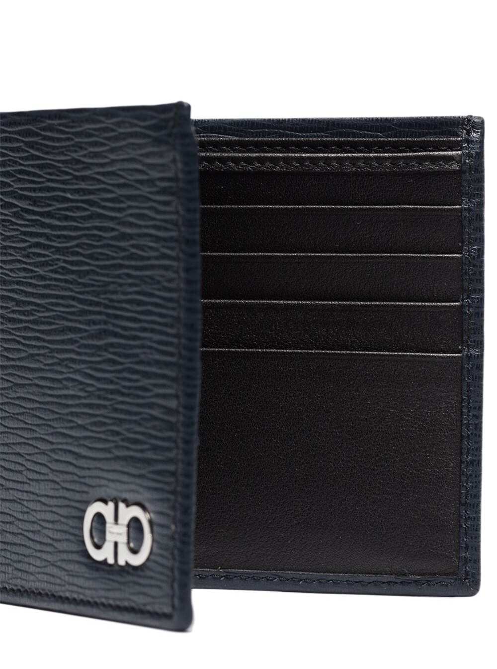 Ferragamo Wallet With Metallic Front Logo Blue Leather For Men Blu Calf Products