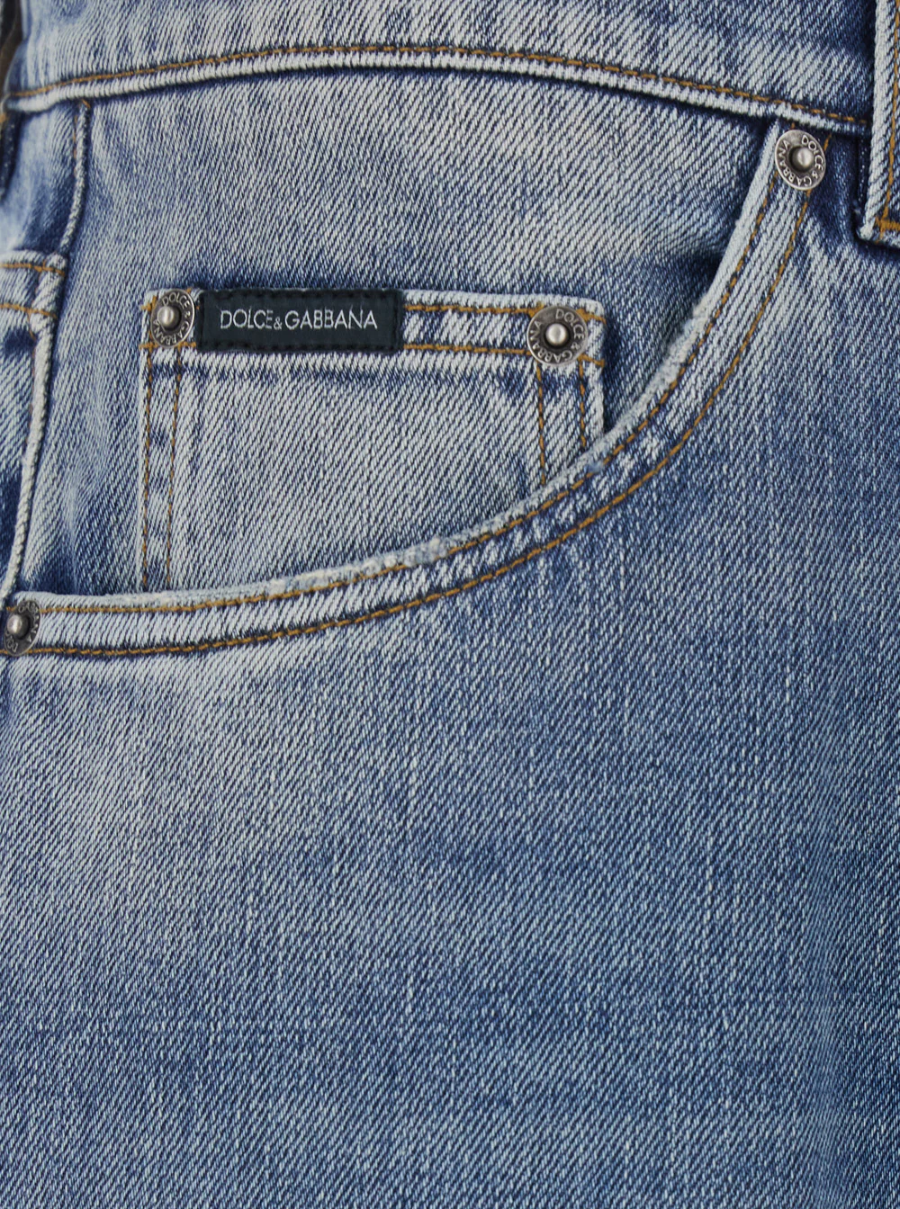 Dolce & Gabbana Blue Five-pocket jeans with logo patch on the back in denim for man Blu Cotton