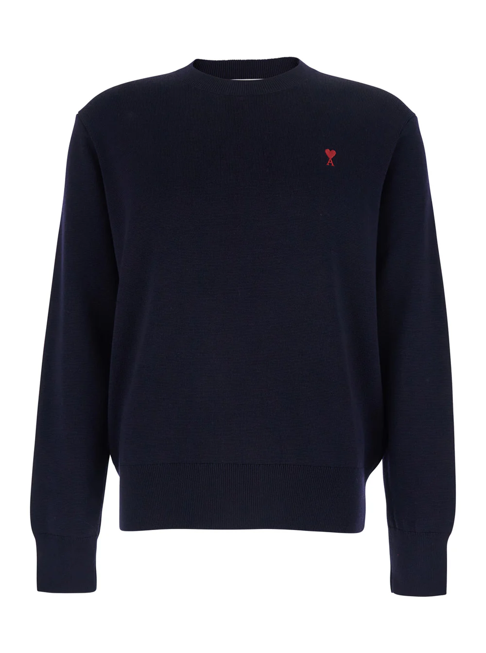 AMI Paris Crewneck Sweater With Adc Embroidery On The Front Wool Blend Blue Men Blu Cotton Jersey