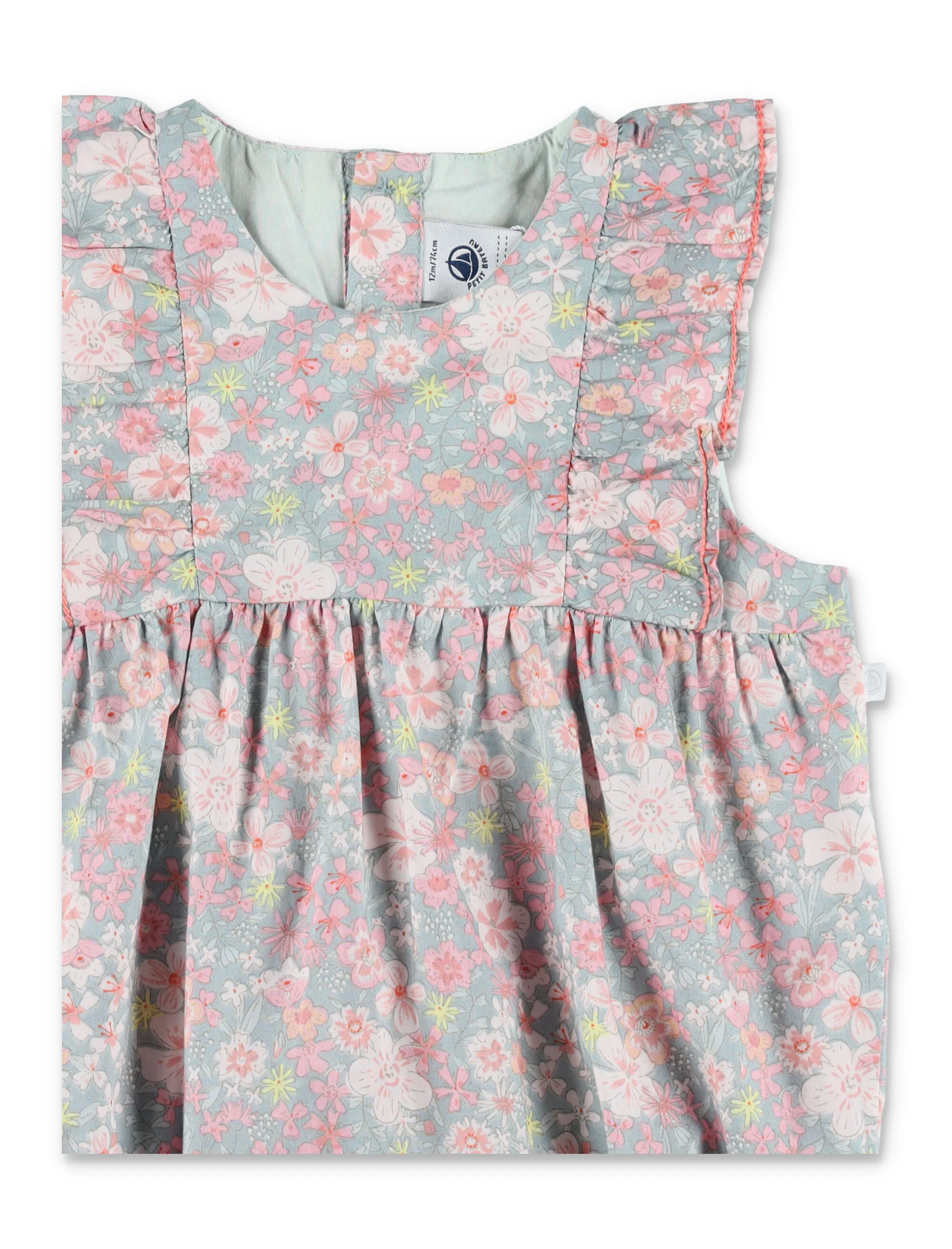 Petit Bateau Sleeveless Floral Cotton Romper Blue/multicolor Jumpsuit