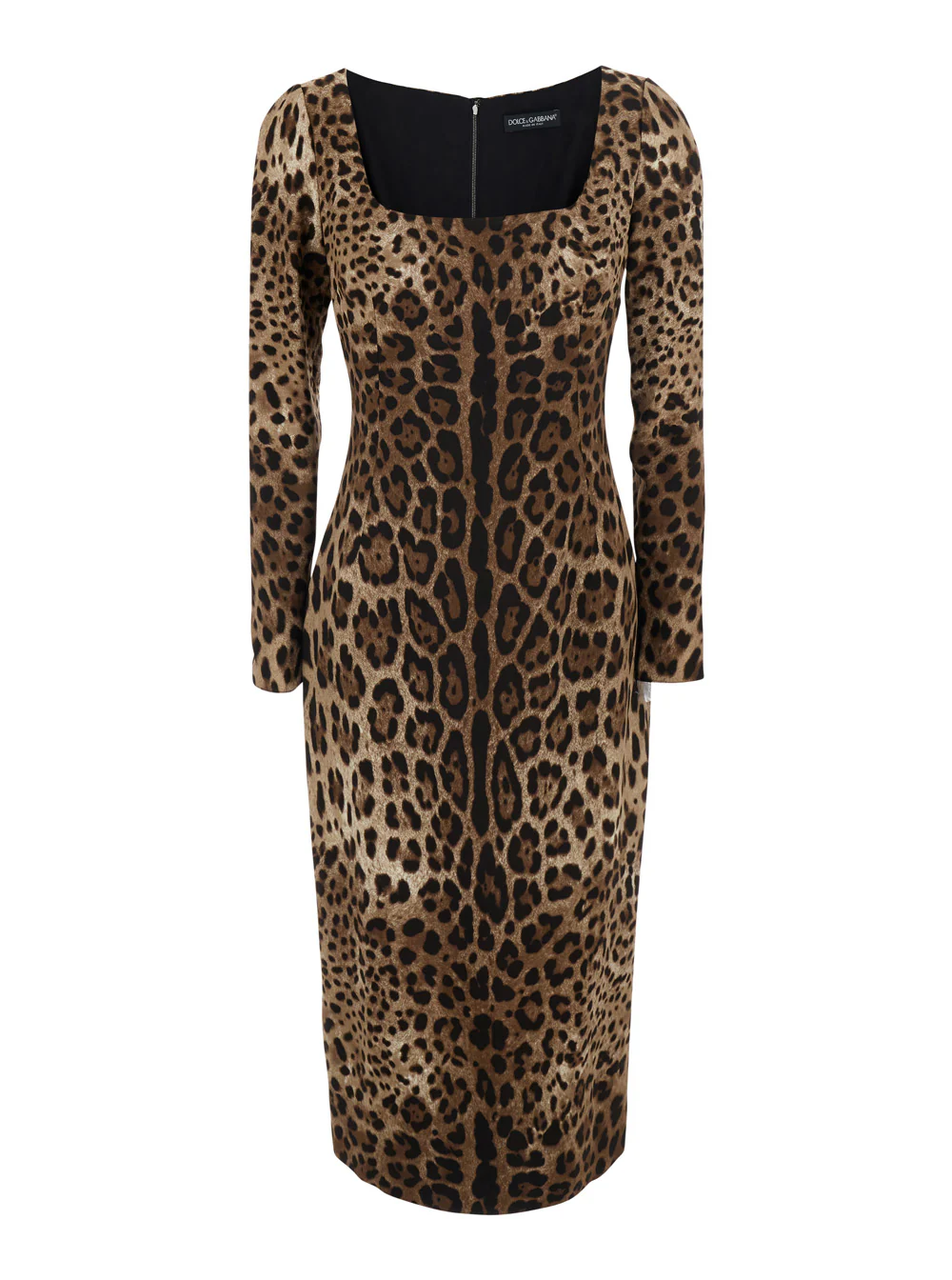 Dolce & Gabbana Animalier Print Long Sleeves Midi Dress Brown