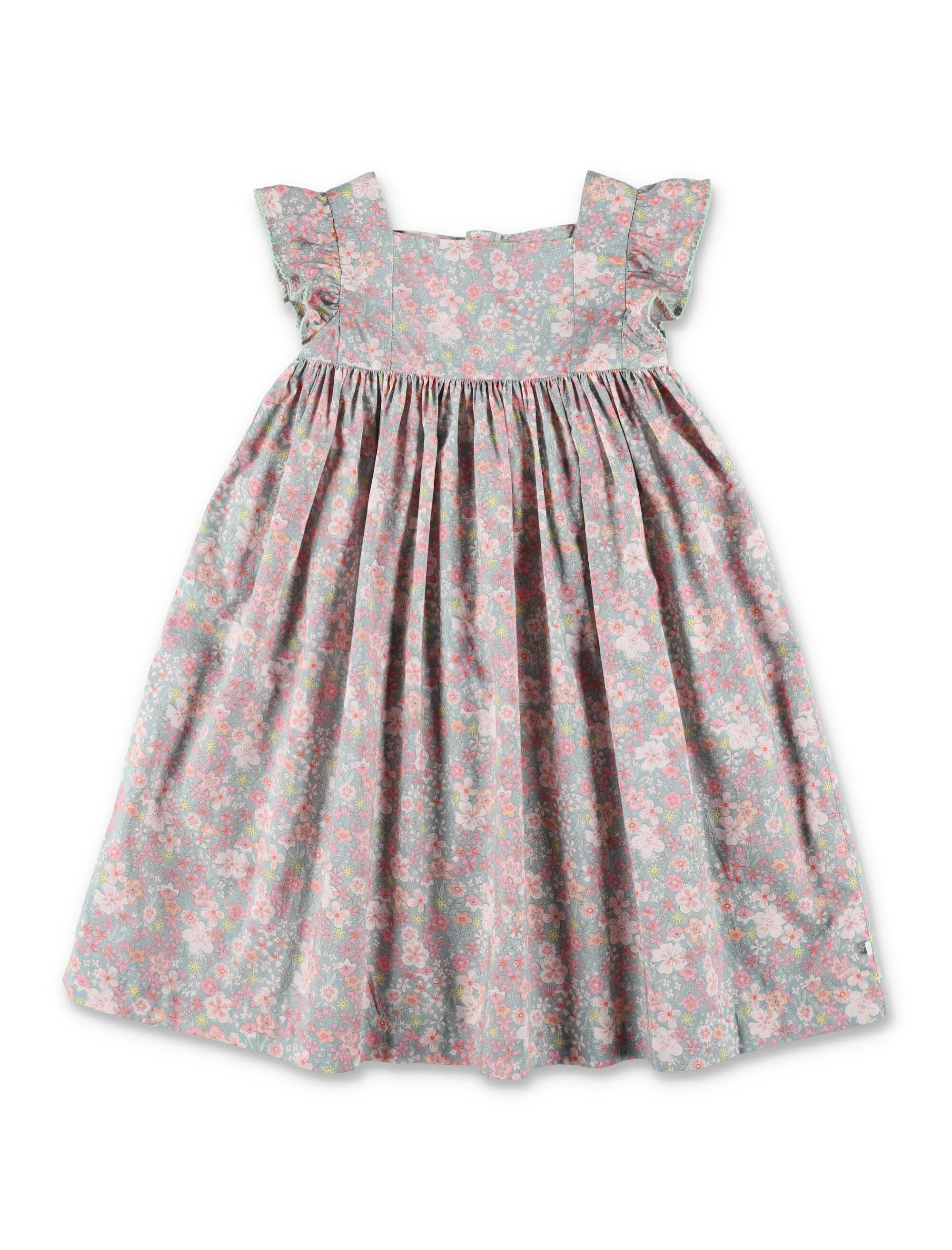 Petit Bateau Girls Floral Cotton Dress Blue/multicolor