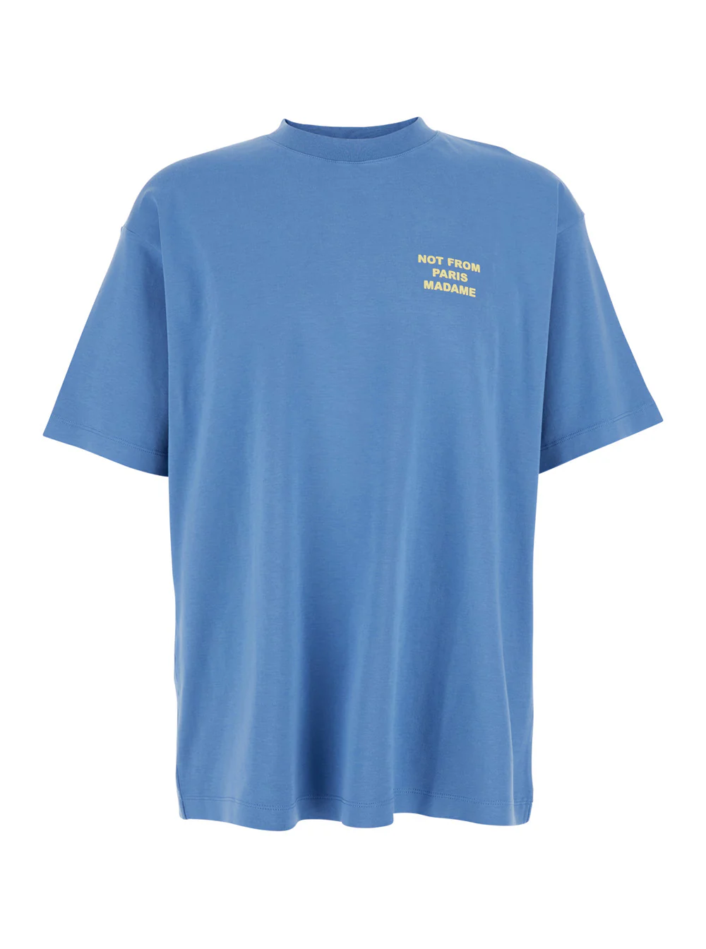 DrôLe De Monsieur Blue T-Shirt The Slogan with Front Print in Cotton for Men Blu Tshirts And Polo Shirts