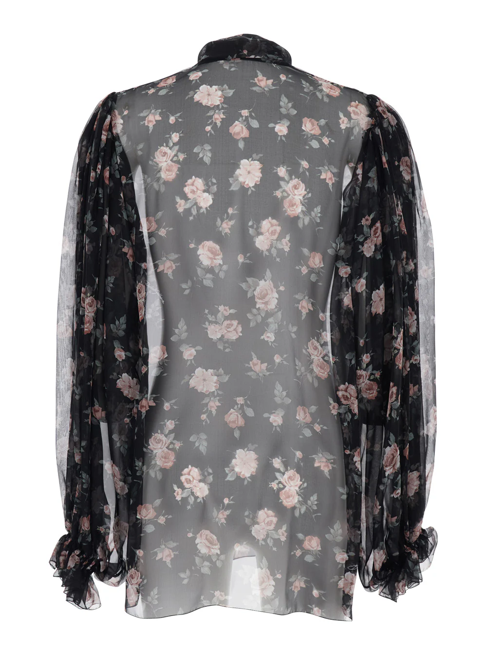 Dolce & Gabbana Black Floral Print Blouse with Front Knot in Chiffon for Women Shirts And Blouses