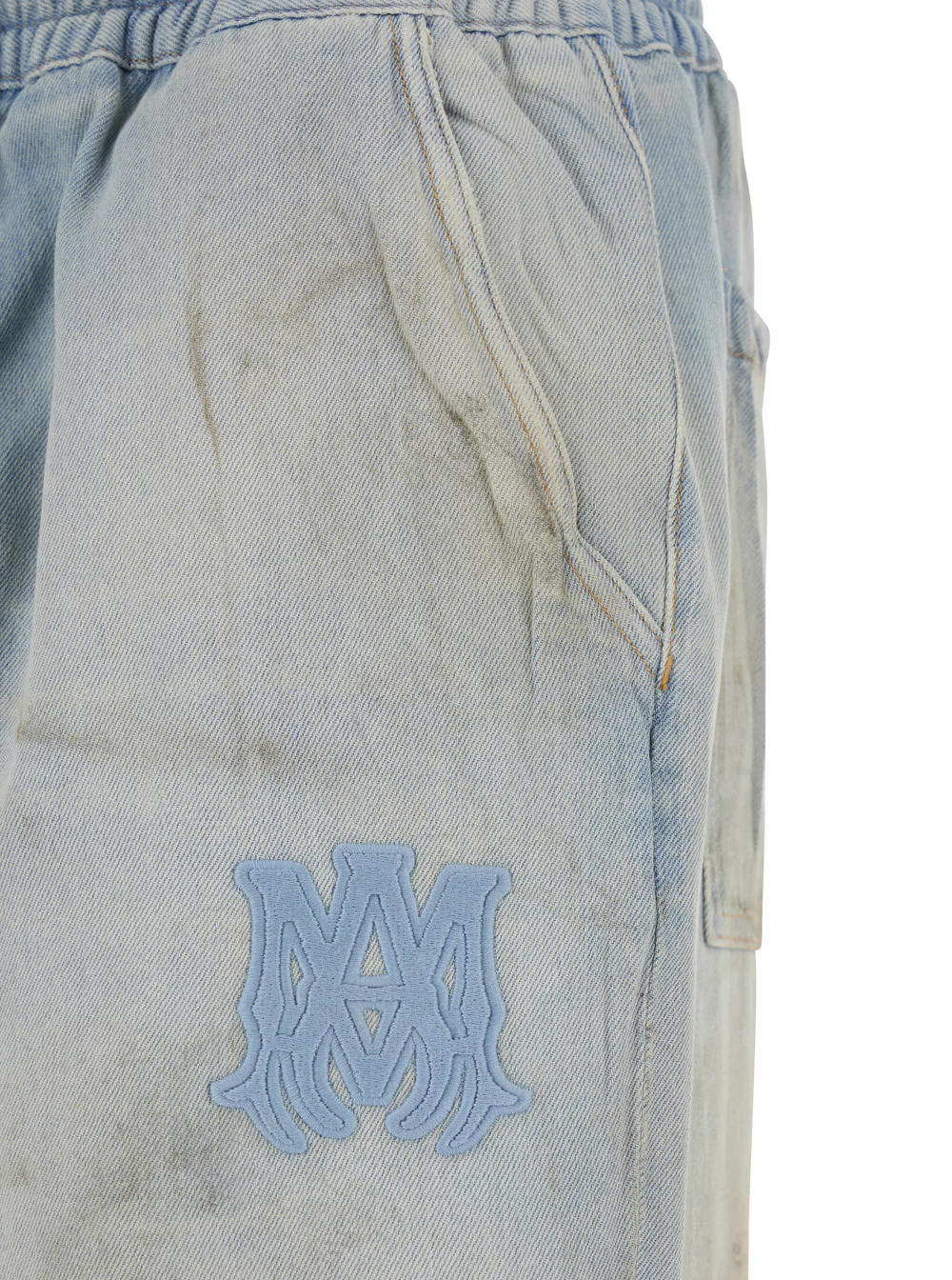 Amiri Blue Pants with Elastic Waistband and Drawstring Logo Patch on the Front in Cotton for Men Light Trousers