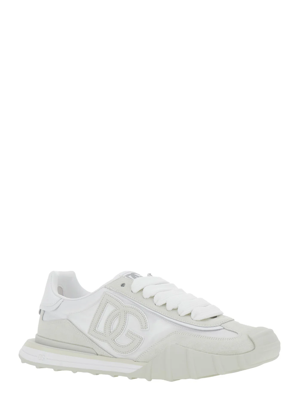 Dolce & Gabbana DG Athletic White Low Top Sneakers with Maxi Logo on the Side and Patch Tongue in Suede Mesh for Men Lamb Sheep