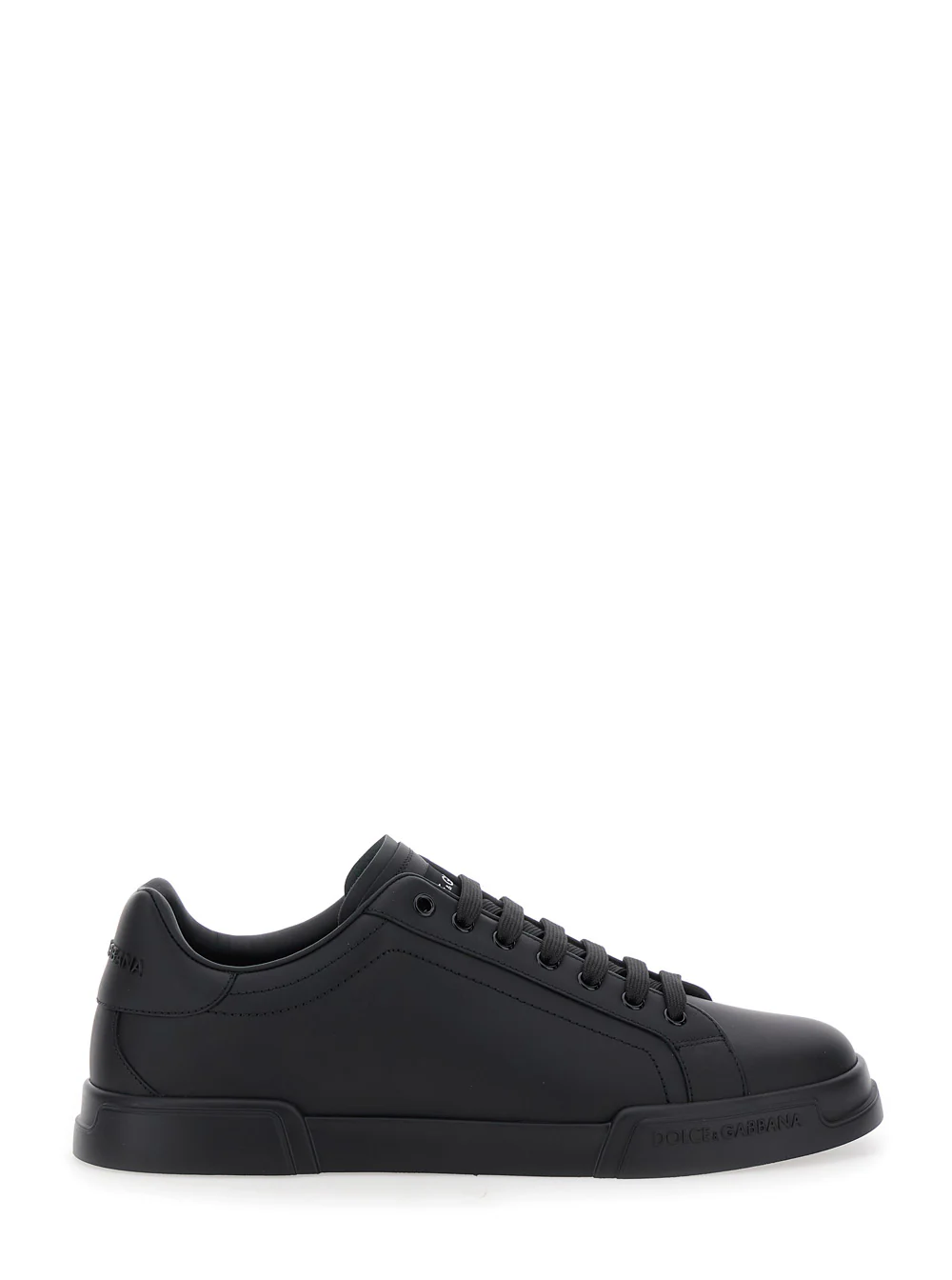 Dolce & Gabbana Sneaker Portofino Light With Patch Logo On The Tongue And Tone-On-Tone Lettering Heel Black Leather For Men Cotton Lamb Sheep