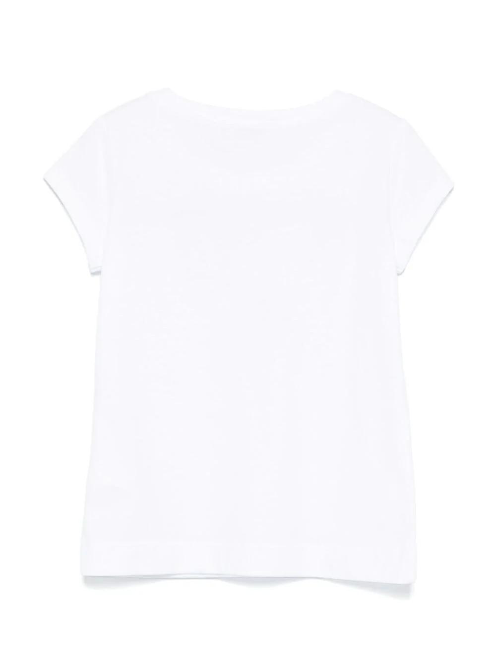Monnalisa Kids White Crewneck T-Shirt With Bow Embroidery On The Front And Logo Lettering Cotton Girl Tshirts Polo Shirts