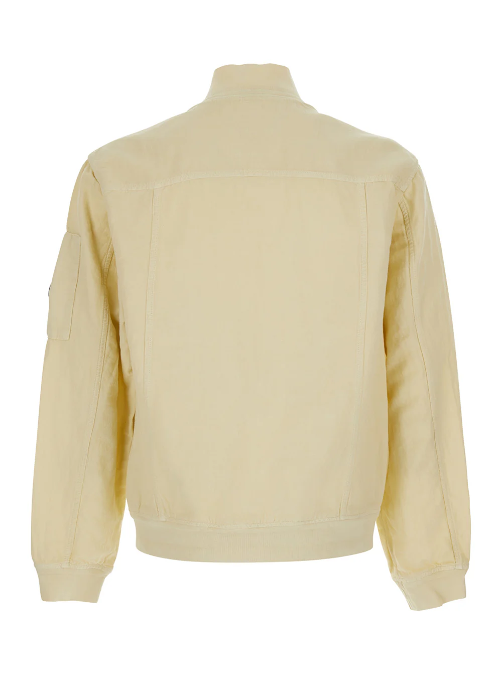C.P. Company Beige Jacket With High Collar And Logo Plate On The Sleeve In Cotton Linen Men Outerwear