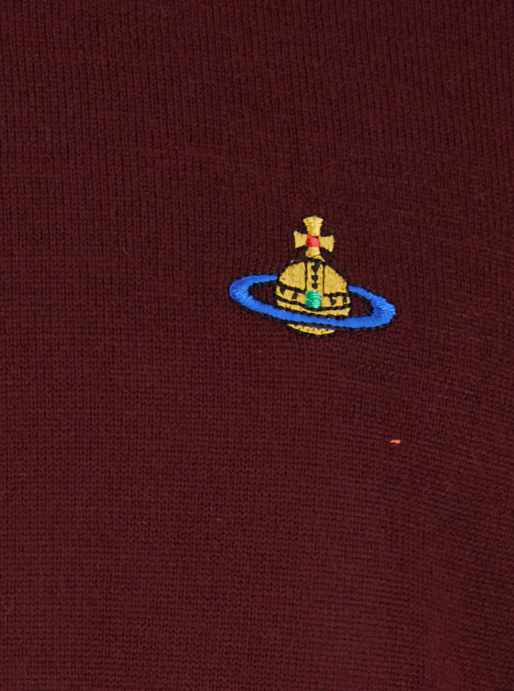 Vivienne Westwood Bordeaux Crew Neck Sweater with Dropped Shoulders and Orb Logo on the Front in Wool Blend Man Virgin Jersey