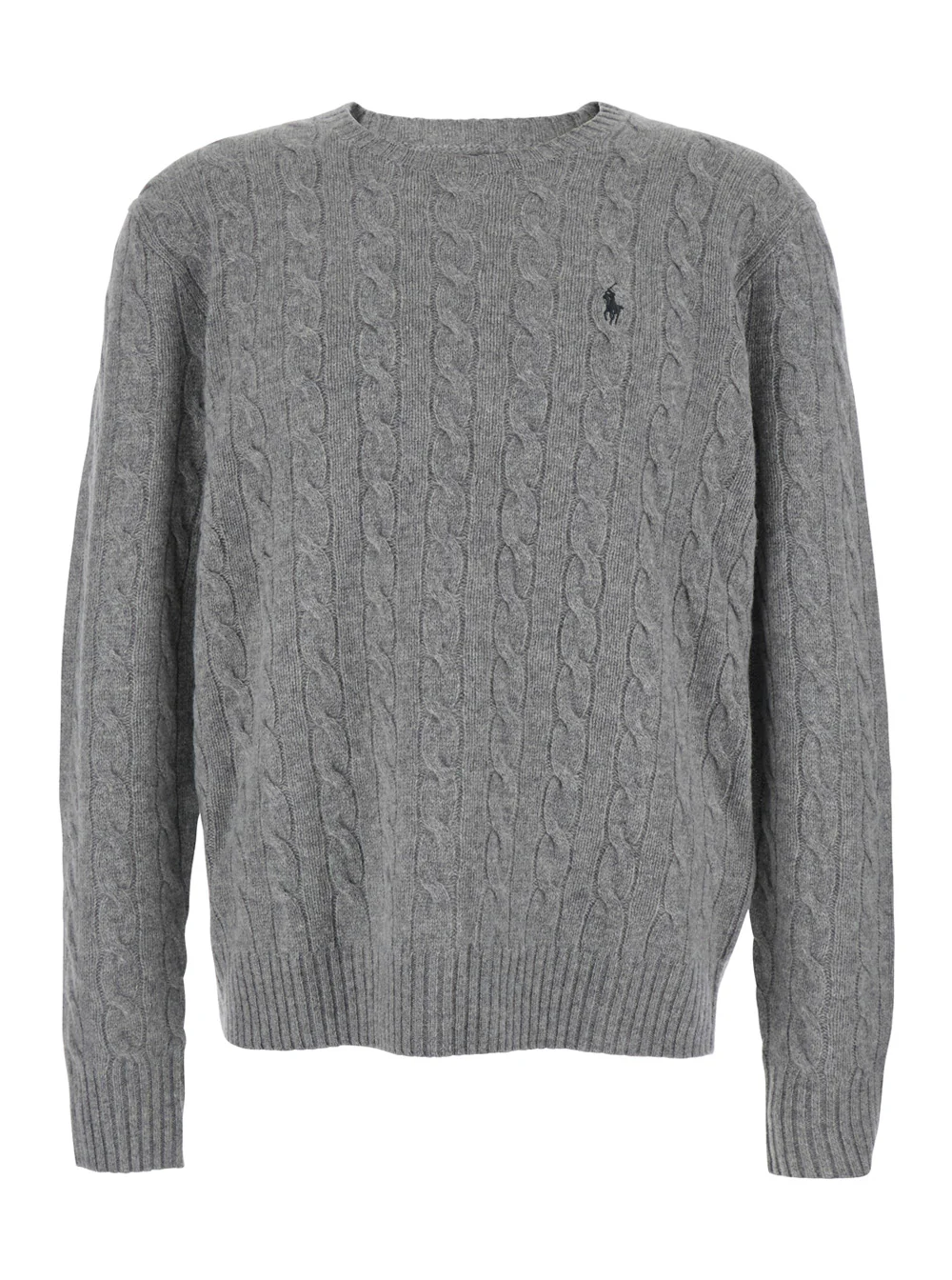 Polo Ralph Lauren Crew Neck Sweater with Pony Embroidery on the Front and Knit in Wool Cashmere Gray Men Grey Jersey