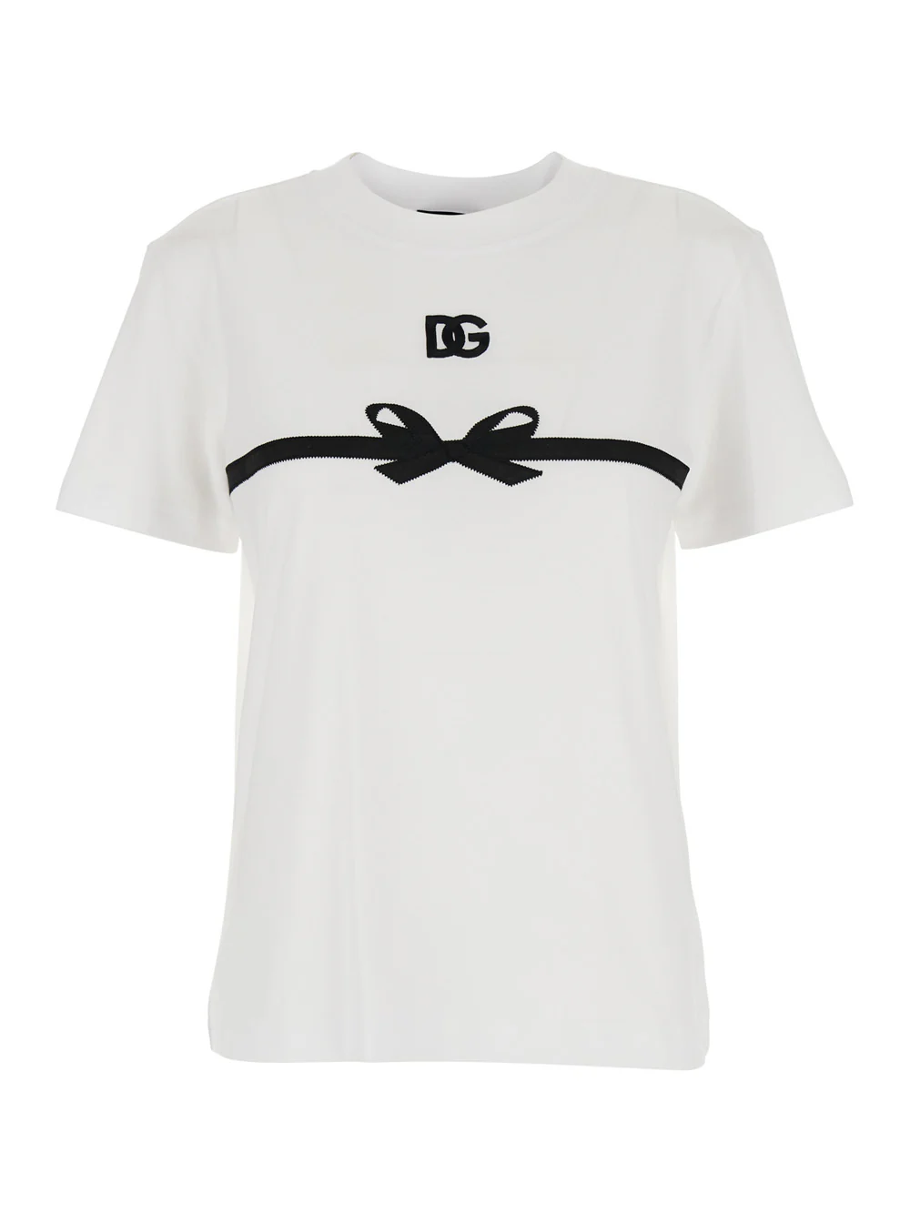 Dolce & Gabbana White Crewneck T-Shirt with Logo Print on the Front in Cotton Woman Tshirts And Polo Shirts