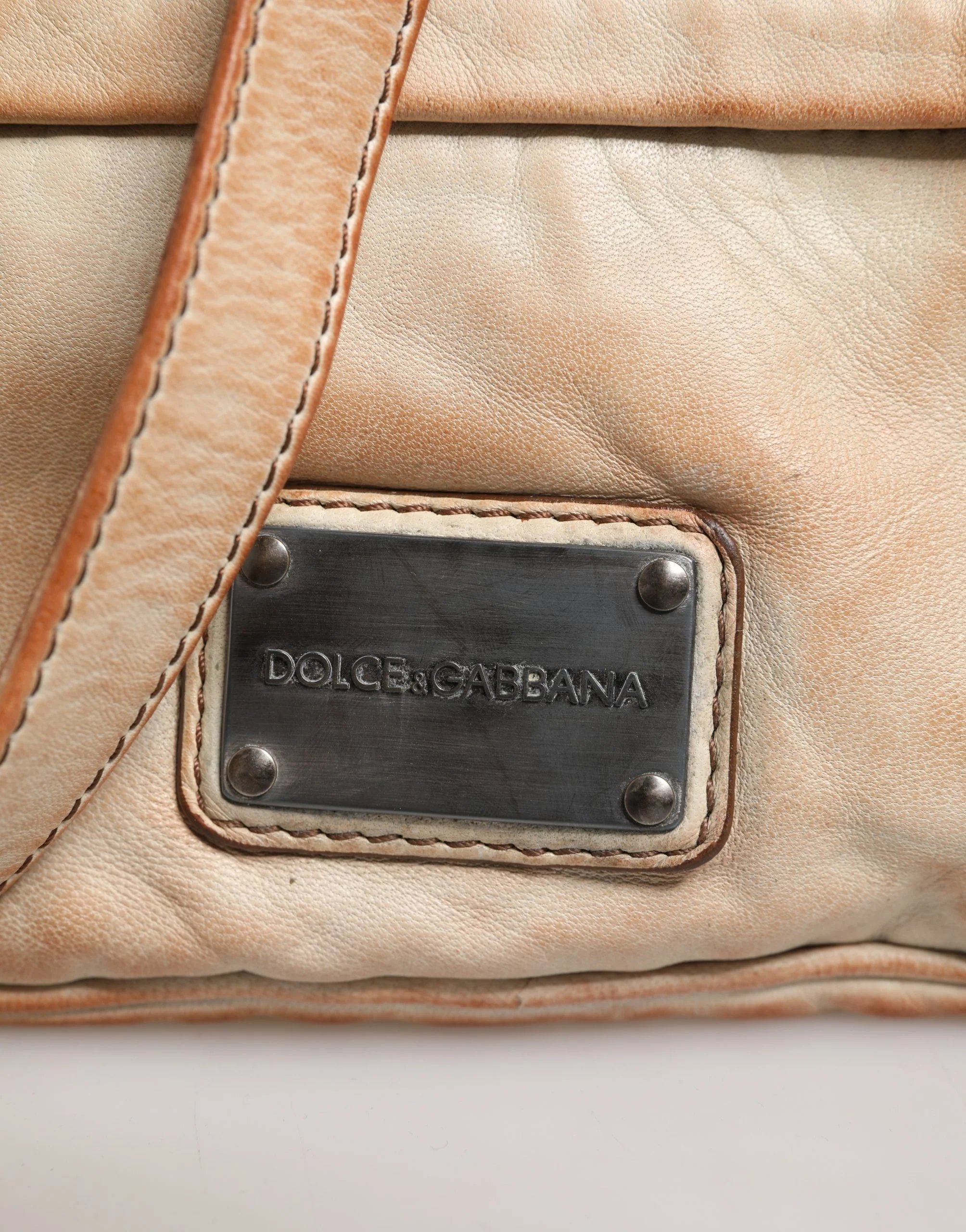 Dolce & Gabbana Beige Vintage Leather Logo Plaque Shoulder Borse Men Bag Sheep