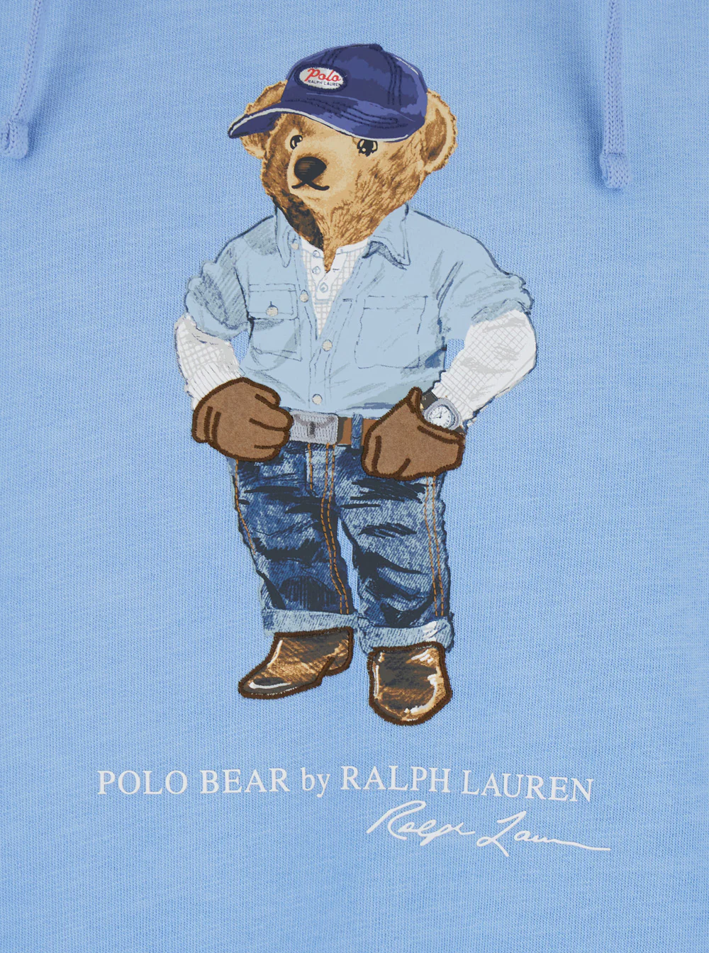 Polo Ralph Lauren Light Blue Hoodie with Fixed Hood and Bear Logo on the Front in Cotton for Men Sweatshirts