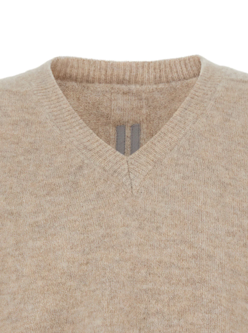 Rick Owens Beige Sweater with V Neck and Dropped Shoulders in Wool Blend Man Alpaca Nylon Elastane Jersey