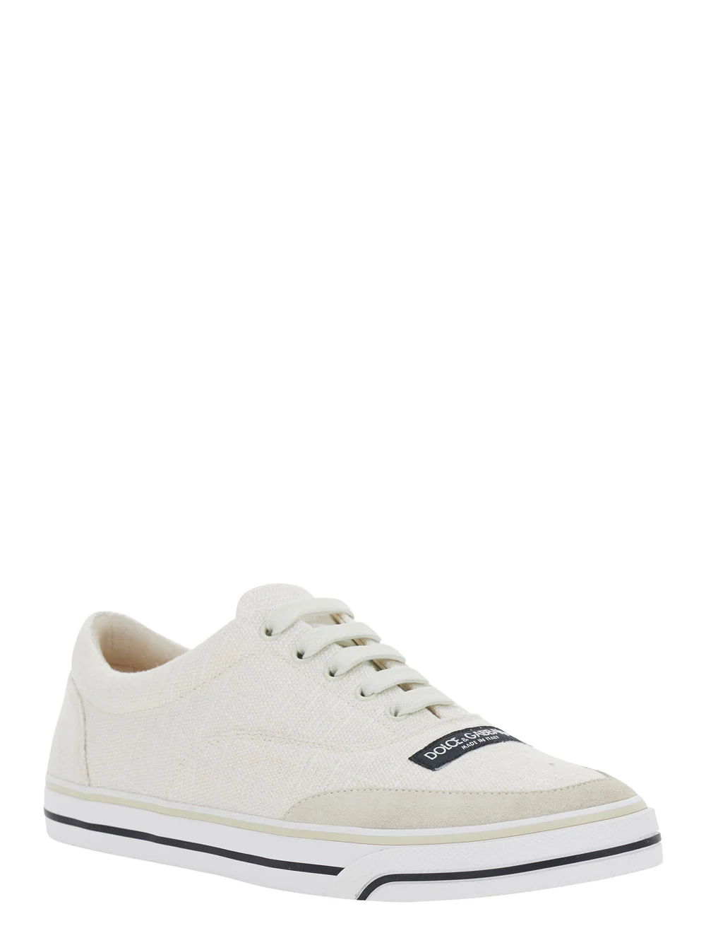 Dolce & Gabbana Beige Low Top Sneakers with Logo Patch on the Front in Canvas for Men Lamb Sheep