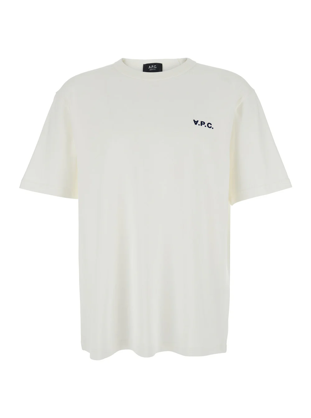 A.P.C. White Crew Neck T-Shirt with Embroidered Logo on the Front in Cotton Man Biological Tshirts And Polo Shirts