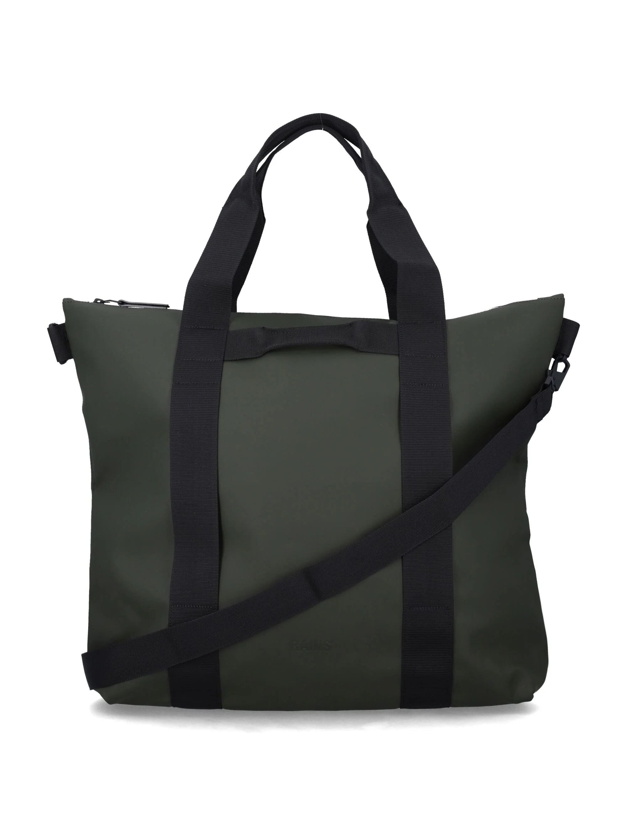 Rains Black Waterproof Tote Bag Green Polyester Coating