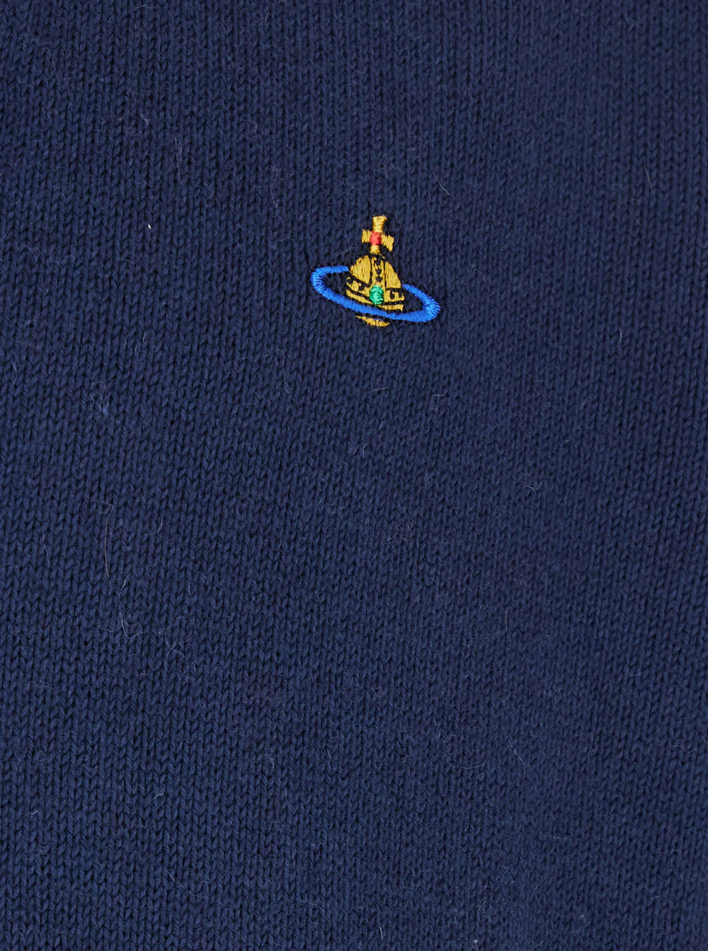 Vivienne Westwood Blue V-Neck Cardigan with Orb Decoration on the Front in Cotton Man Blu Cashmere Jersey