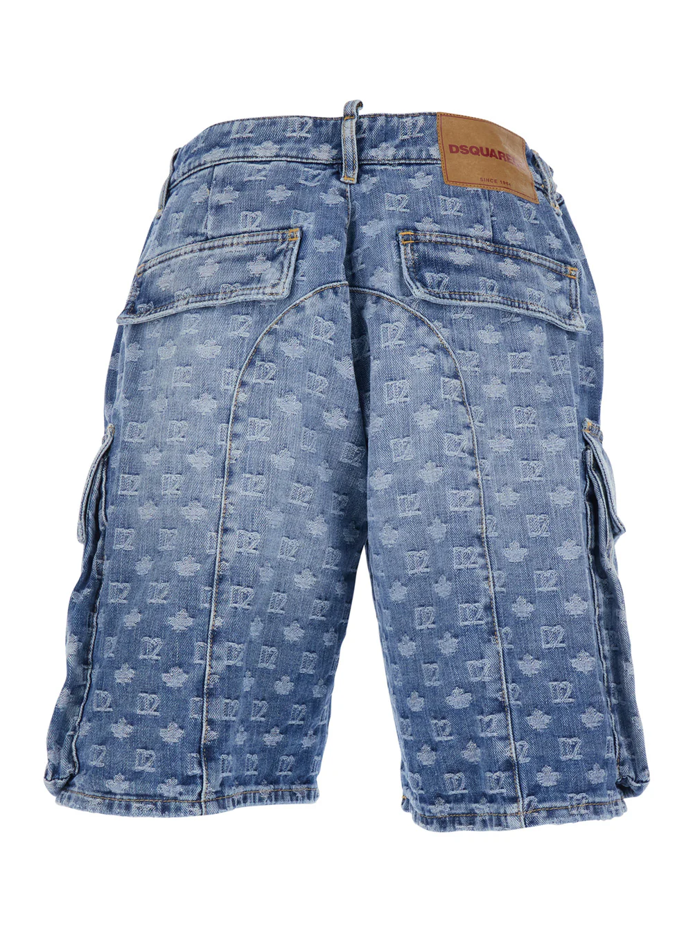 Dsquared2 Mens Blue Denim Five-Pocket Shorts with All-Over Monogram Logo and Two Cargo Pockets Blu Cotton Bermuda