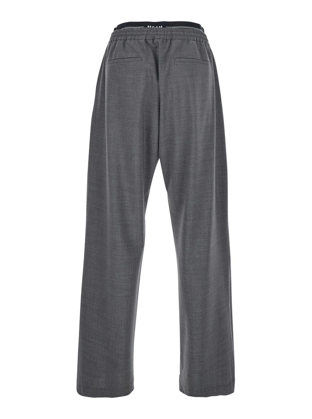 MSGM Grey Pants with Elastic Drawstring Waist in Wool Stretch Man Virgin Elastane Trousers
