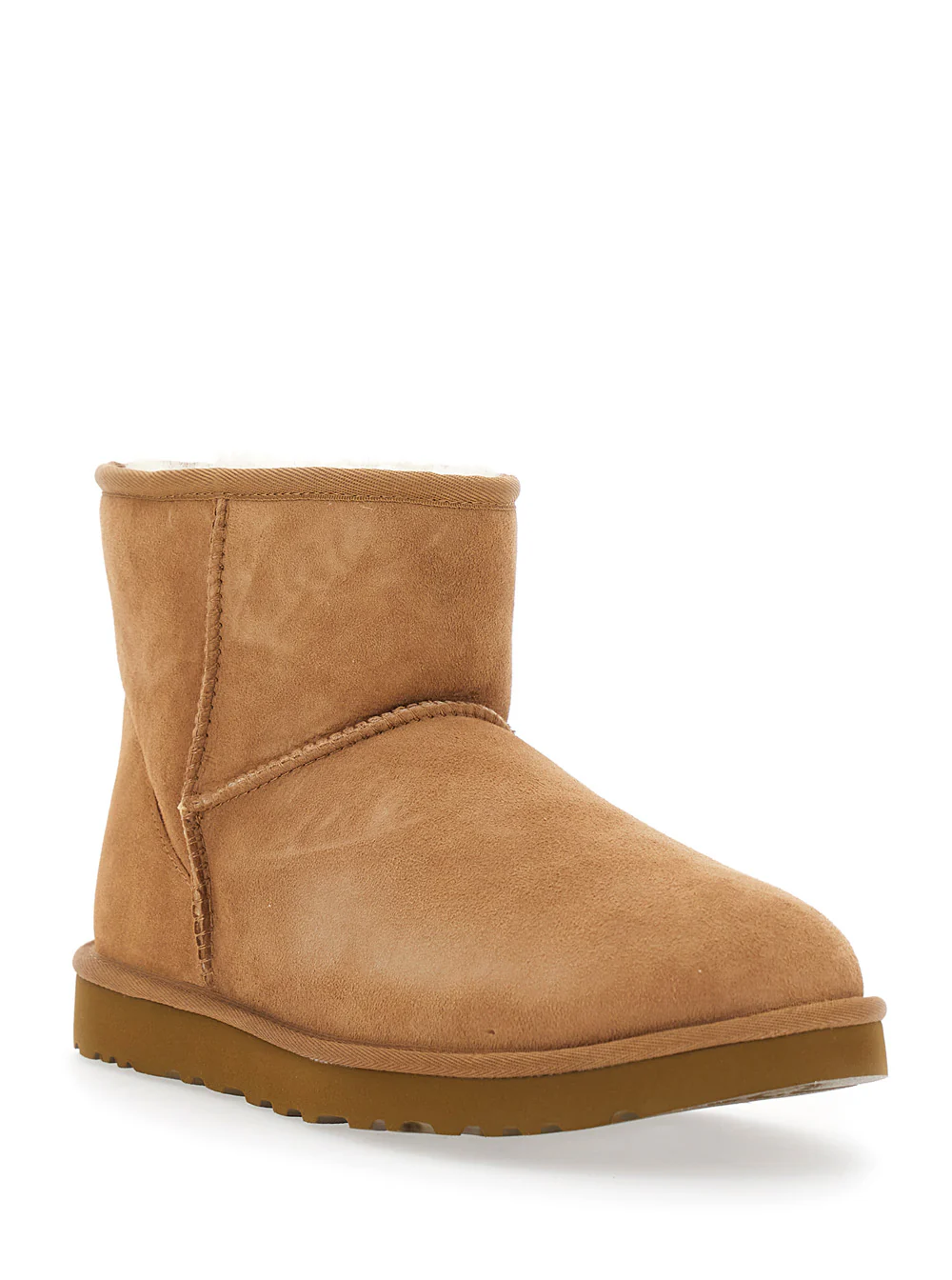 UGG Mens Brown Classic Mini Ankle Boots with Logo Patch on the Back and Fur Lining in Suede Leather