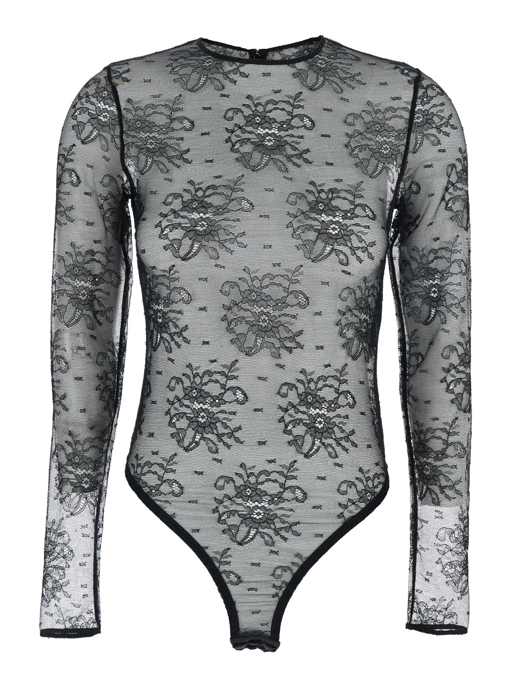 Dolce & Gabbana Black Bodysuit with All-Over Floral Embroidery and Semi-Sheer Design in Stretch Tech Fabric Woman Elastane Polyamide Viscose Tops