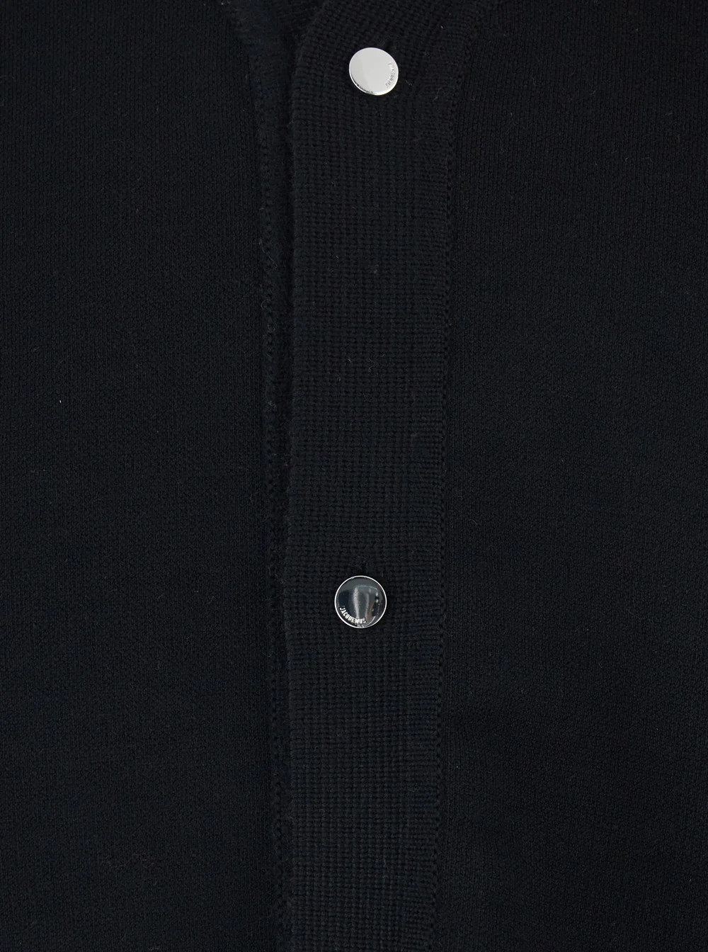 Jacquemus Black V-Neck Cardigan with J Logo on the Back in Wool Man Jersey