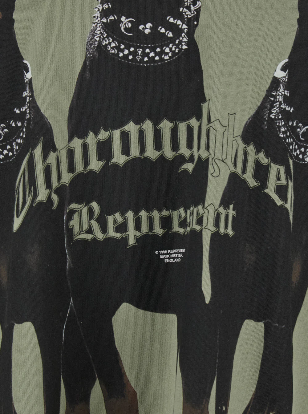 Represent Thoroughbred T-Shirt with Doberman Graphic Print and Lettering Logo on the Front in Green Cotton for Men Tshirts Polo Shirts