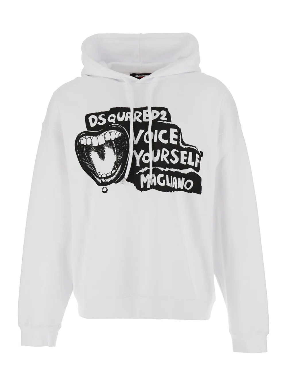 Dsquared2 D2 x Magliano White Hoodie with Drawstring Hood Maxi Print on the Front in Cotton Man Sweatshirts