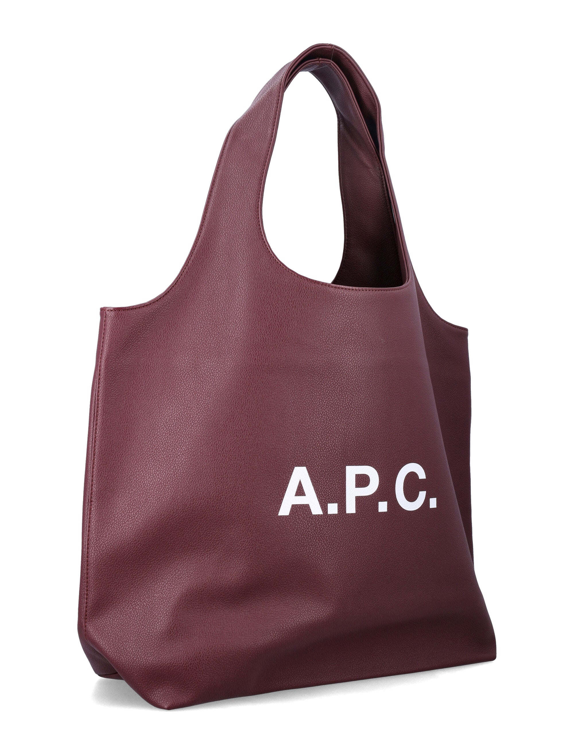 A.P.C. Ninon tote bag grained recycled leather-like Aubergine Polyurethane