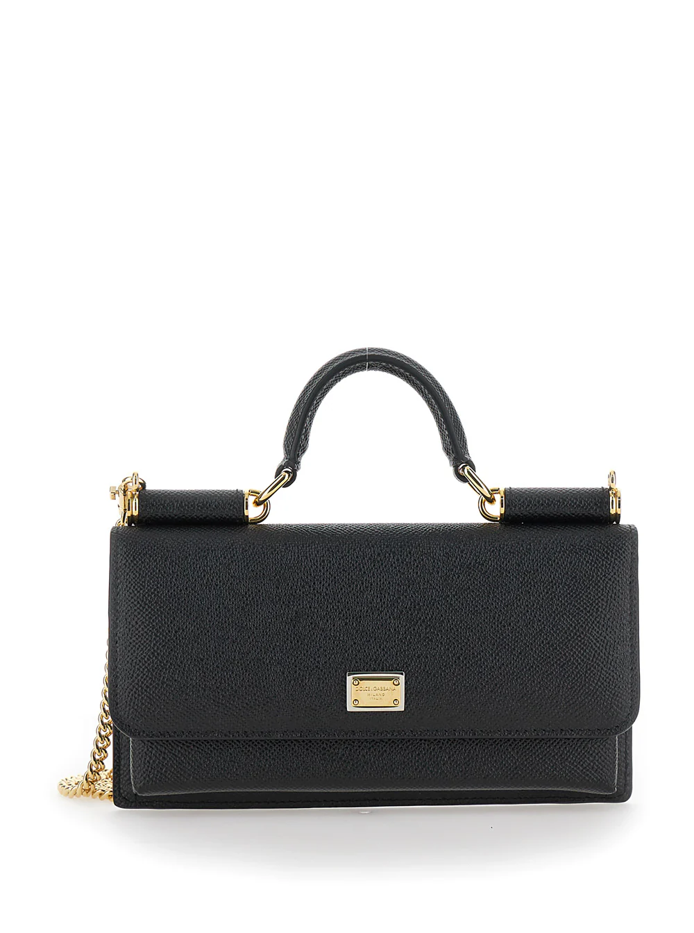 Dolce & Gabbana Crossbody Bag With Grained Leather Logo Plate Black Woman Calf Mini