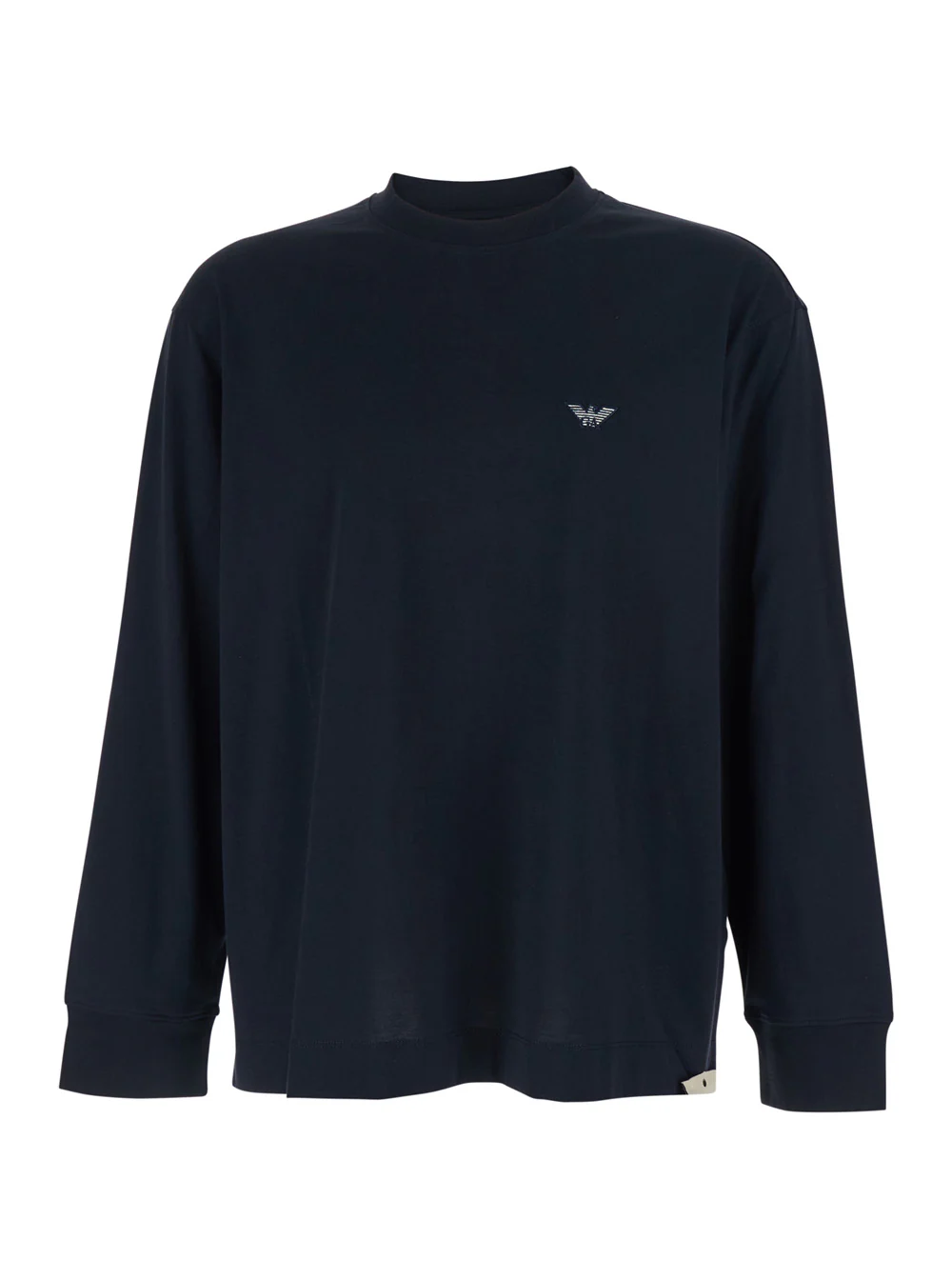 Emporio Armani Long Sleeve Crew Neck T-Shirt with Logo Embroidery on the Front in Blue Cotton for Men Blu Tshirts And Polo Shirts