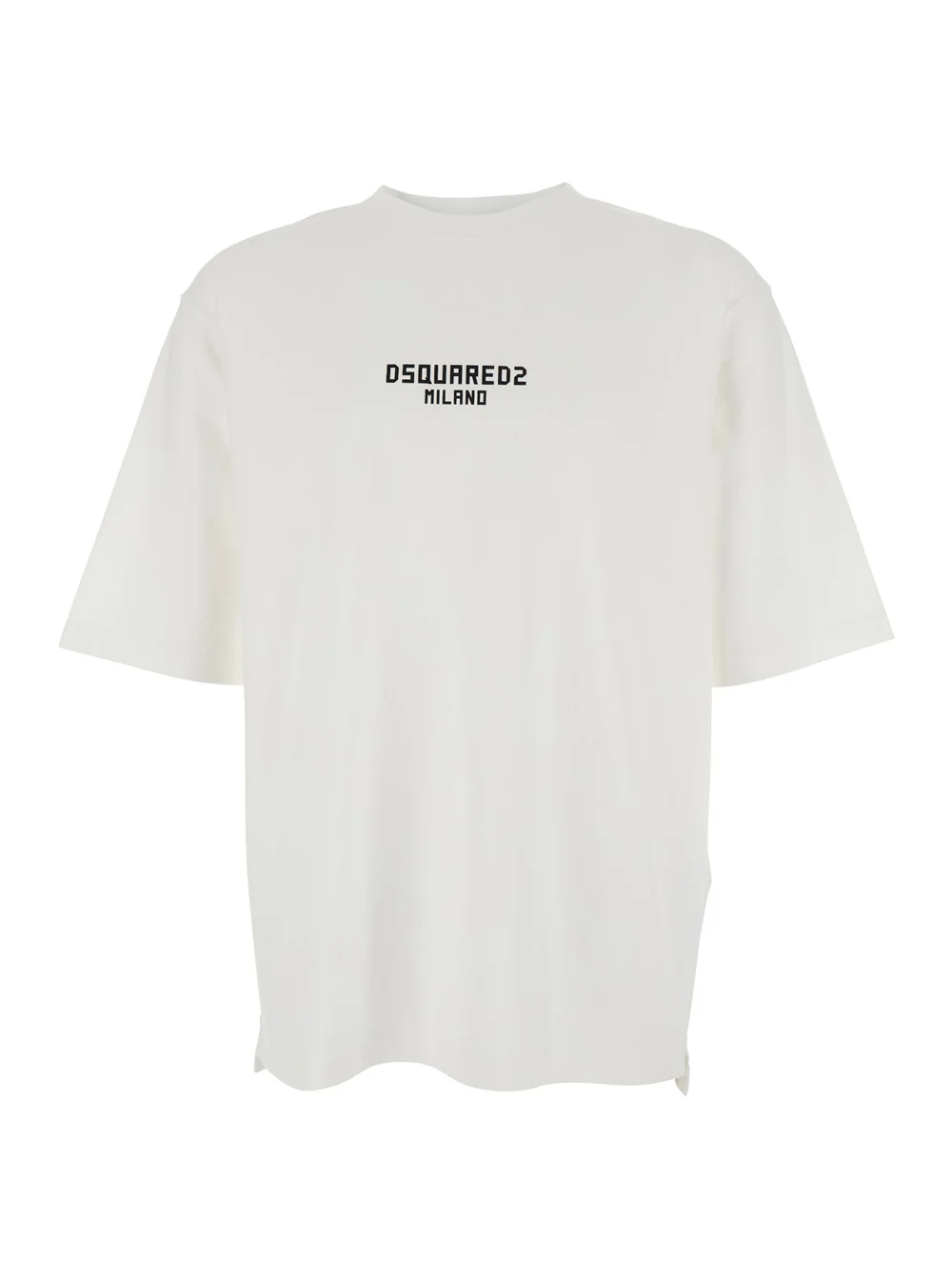 T-shirt DSQUARED2 with Logo Print on the Front in White Cotton for Men Tshirts And Polo Shirts